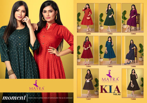 Mayra Presents Kia vol 2 Gold Printed Rayon Designer Kurtis Collection