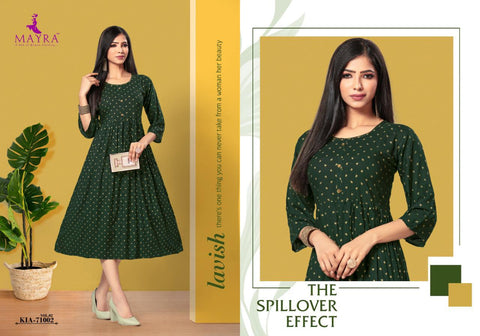 Mayra Presents Kia vol 2 Gold Printed Rayon Designer Kurtis Collection