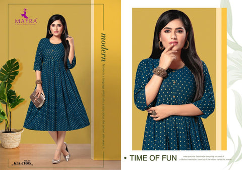 Mayra Presents Kia vol 2 Gold Printed Rayon Designer Kurtis Collection