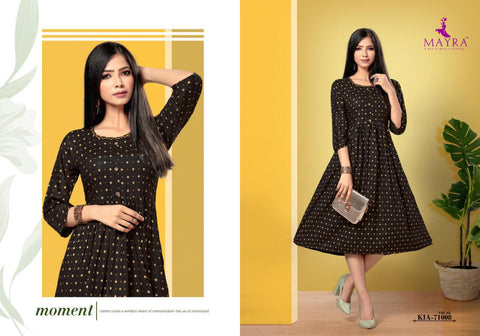 Mayra Presents Kia vol 2 Gold Printed Rayon Designer Kurtis Collection
