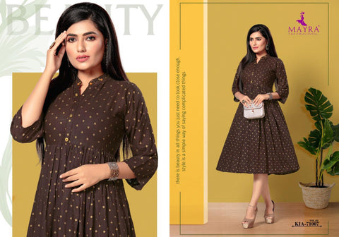 Mayra Presents Kia vol 2 Gold Printed Rayon Designer Kurtis Collection