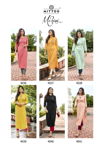 Mitto Presents Mohini Vol 2 Rayon Fancy Designer Kurtis And Pants
