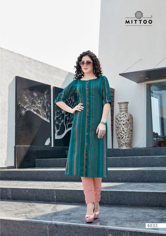 Mittoo Launched Mohini Nx Rayon Fancy Designer Kurtis Collection And Pants
