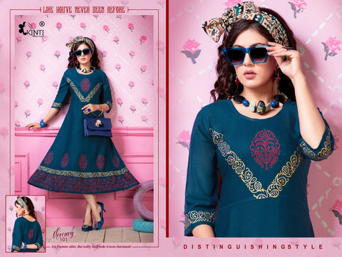 Kinti Presents Mercury Rayon Slub Fancy Designer Kurtis Collection