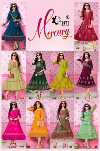 Kinti Presents Mercury Rayon Slub Fancy Designer Kurtis Collection