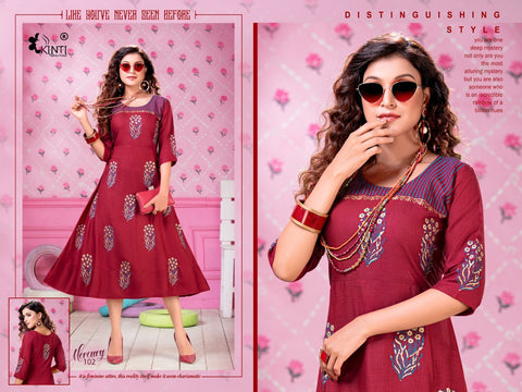 Kinti Presents Mercury Rayon Slub Fancy Designer Kurtis Collection