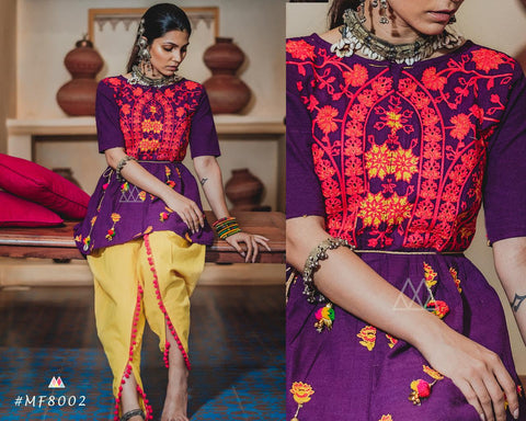 MESMORA KATH PUTALI FEMALE KEDIA COLLECTION COLOURFULMESMORA KATH PUTALI  EMBROIDERY KHADI KURTI WITH PANTS NAVRATRI SPECIAL
