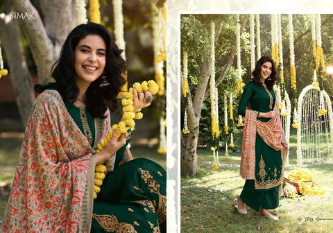 Glossy Launched Misti Pashmina Printed Embroidery Work Fancy Designer Salwar Kameez