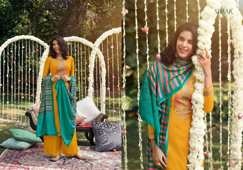 Glossy Launched Misti Pashmina Printed Embroidery Work Fancy Designer Salwar Kameez