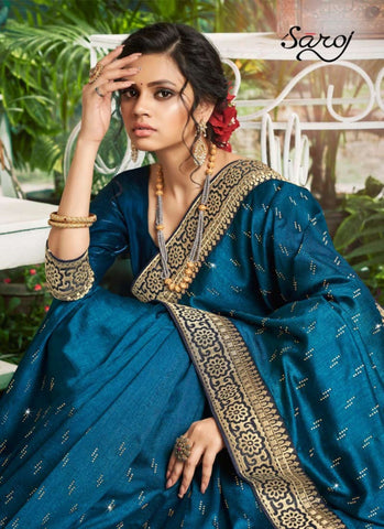 Saroj Textiles Presents Muskan Vichitra Silk Fancy Designer Sarees