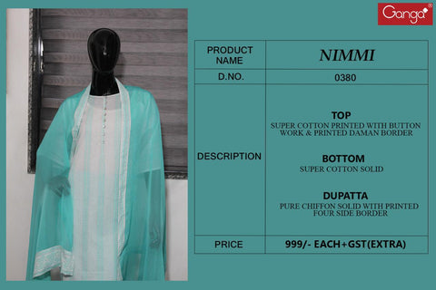 Ganga Suits Nimmi Cotton Printed Button Work Casual Wear Suits