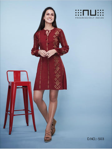 Nu Presents Nu Vol 5 Rayon Embroidery Work Fancy Designer Kurtis Collction