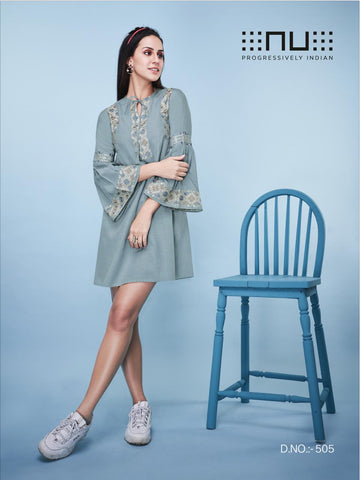 Nu Presents Nu Vol 5 Rayon Embroidery Work Fancy Designer Kurtis Collction