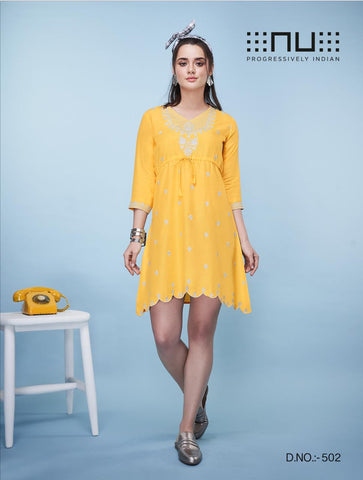Nu Presents Nu Vol 5 Rayon Embroidery Work Fancy Designer Kurtis Collction
