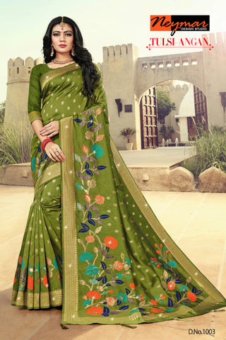 Neymar Designs Studio Launched Tulsi Angan Silk Fancy Designer Sarees