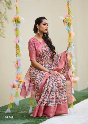 Shangrila Presents Niharika Digital Soft Fabric Zari Border Fancy Designer Sarees
