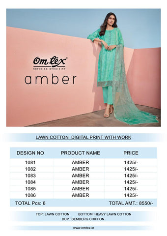 OMTEX AMBER LAWN COTTON DIGITAL PRINT SUIT WITH WORK