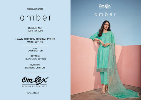 OMTEX AMBER LAWN COTTON DIGITAL PRINT SUIT WITH WORK