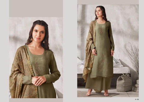 Omtex Varina Presents Eira Pashmina Printed Embroidery Work Fancy Designer Salwar Kameez