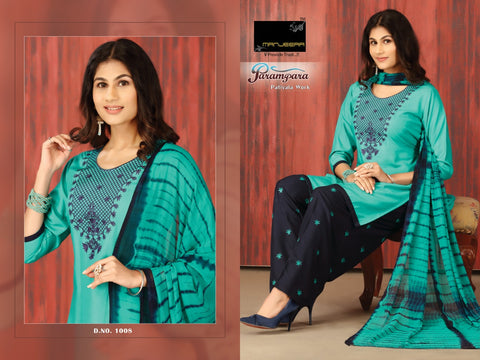 Manjeera Presents Parampara Rayon Patiyala Type Fancy Designer Kurtis Collection
