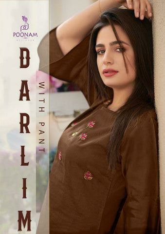 Poonam Designer Presents Darlim Jam Silk Cotton Casual Wear Kurtis Collection