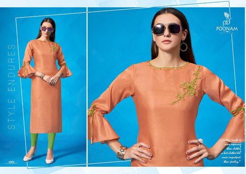 Poonam Designer Presents Handwork Kalakari Remi Satin Fancy Designer Kurtis Collection