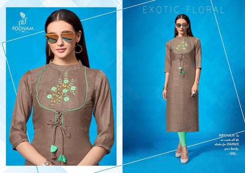 Poonam Designer Presents Handwork Kalakari Remi Satin Fancy Designer Kurtis Collection