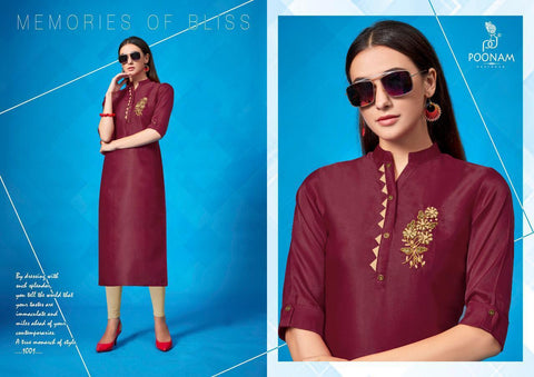 Poonam Designer Presents Handwork Kalakari Remi Satin Fancy Designer Kurtis Collection