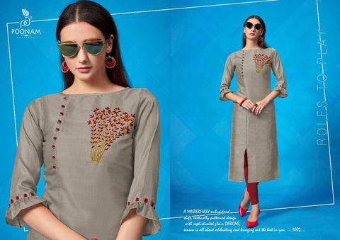 Poonam Designer Presents Handwork Kalakari Remi Satin Fancy Designer Kurtis Collection