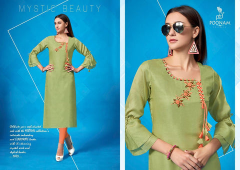 Poonam Designer Presents Handwork Kalakari Remi Satin Fancy Designer Kurtis Collection
