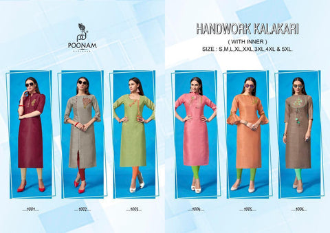 Poonam Designer Presents Handwork Kalakari Remi Satin Fancy Designer Kurtis Collection