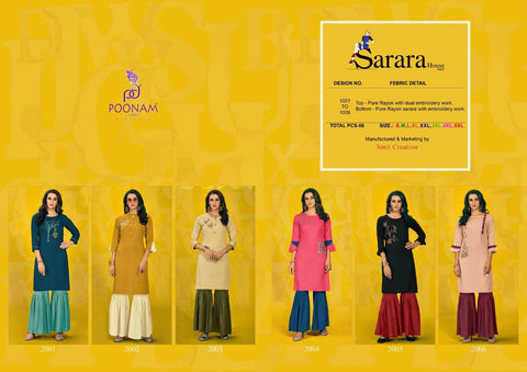 Poonam Designer Sarara House Vol 2 Rayon Embroidery Work Stylish Designer Kurtis Collection