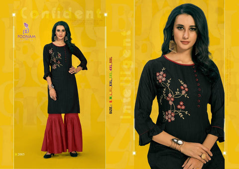 Poonam Designer Sarara House Vol 2 Rayon Embroidery Work Stylish Designer Kurtis Collection