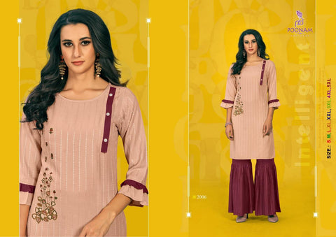 Poonam Designer Sarara House Vol 2 Rayon Embroidery Work Stylish Designer Kurtis Collection