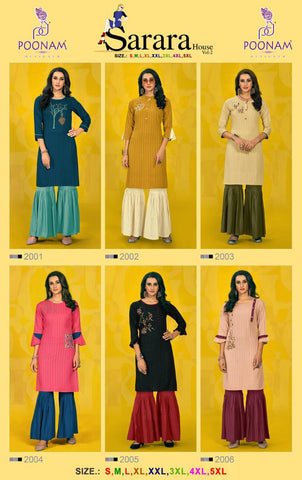 Poonam Designer Sarara House Vol 2 Rayon Embroidery Work Stylish Designer Kurtis Collection