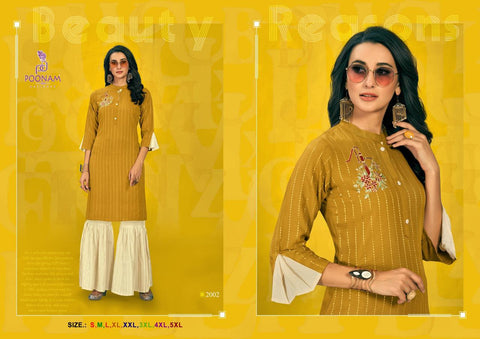 Poonam Designer Sarara House Vol 2 Rayon Embroidery Work Stylish Designer Kurtis Collection