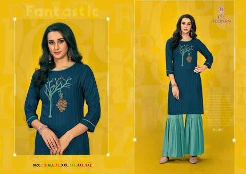 Poonam Designer Sarara House Vol 2 Rayon Embroidery Work Stylish Designer Kurtis Collection