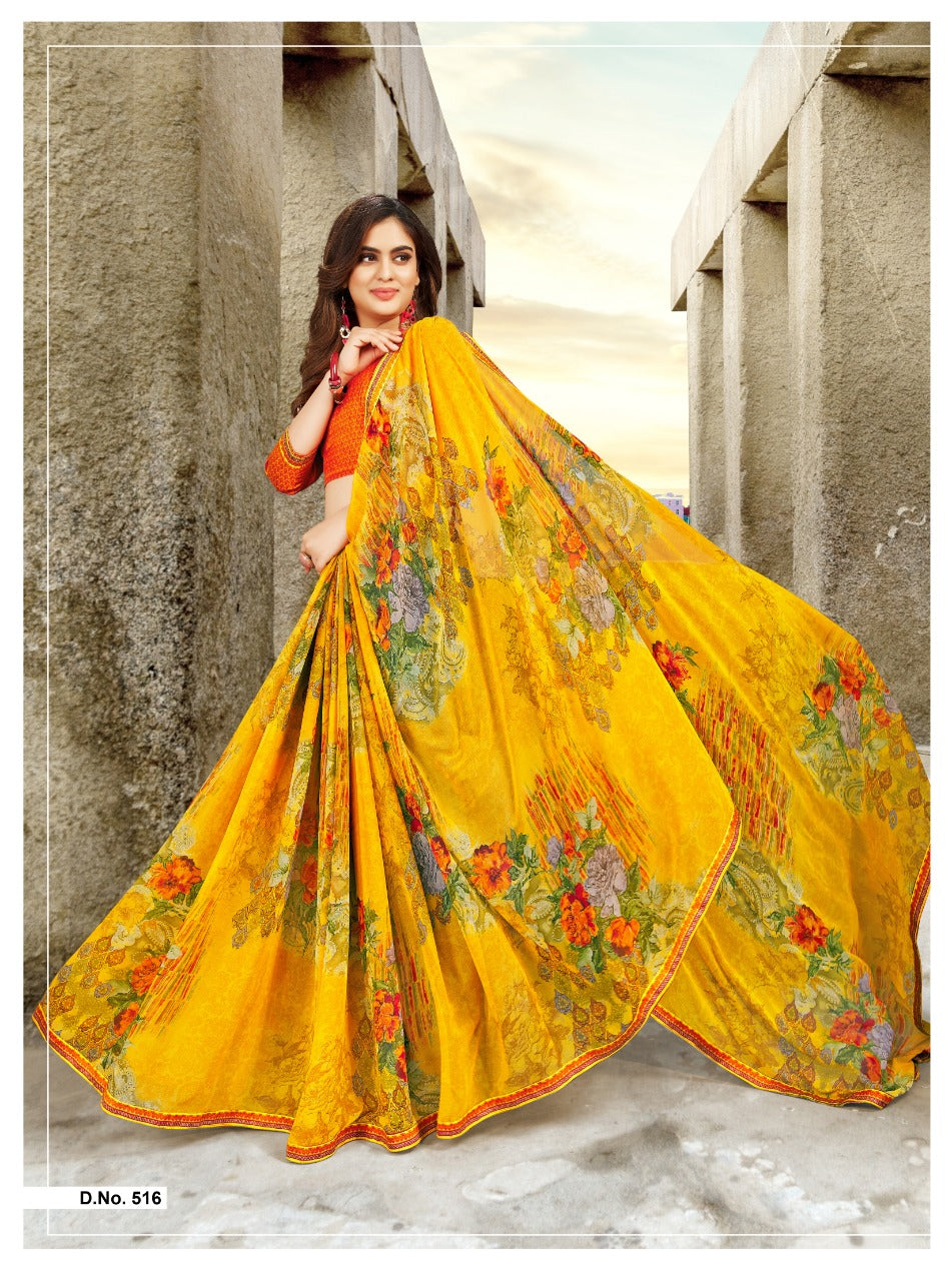 fcity.in - Weight Less Hand Print And Padding Printed Saree With Hand Work  Patch