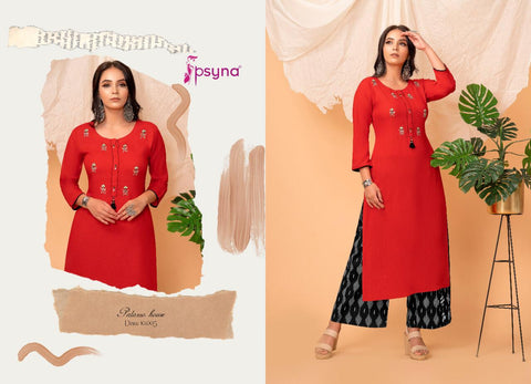 Psyna Launched Palazzo House Vol 10 Rayon Designer Kurtis Collection