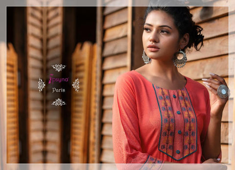 Psyna Presents Paris Rayon Fancy Designer Kurtis Collection