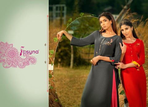 Psyna Launched Poshak Vol 8 Rayon Slub Fancy Designer Kurtis Collections