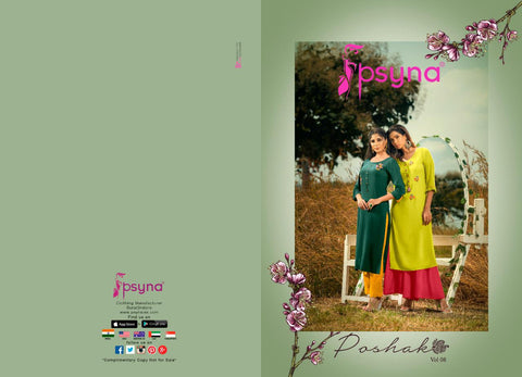 Psyna Launched Poshak Vol 8 Rayon Slub Fancy Designer Kurtis Collections