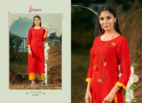 Psyna Launched Poshak Vol 8 Rayon Slub Fancy Designer Kurtis Collections