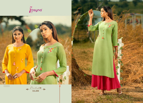 Psyna Launched Poshak Vol 8 Rayon Slub Fancy Designer Kurtis Collections