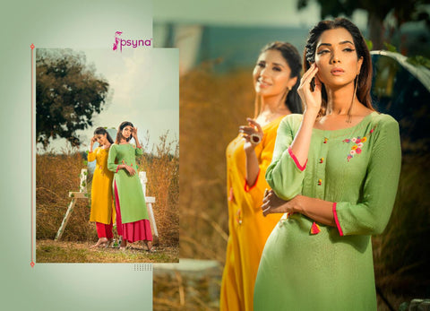 Psyna Launched Poshak Vol 8 Rayon Slub Fancy Designer Kurtis Collections