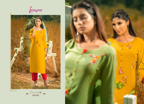 Psyna Launched Poshak Vol 8 Rayon Slub Fancy Designer Kurtis Collections
