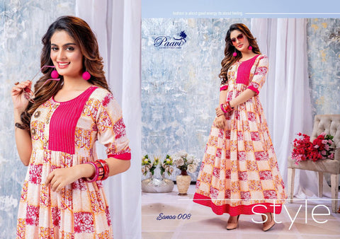 Paavi Presents Sanaa Rayon Printed Stylish Designer Kurtis Collection