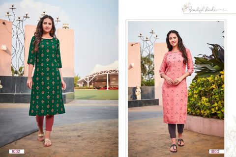 Baanvi Aisha Slub Rayon Designer Kurtis Collection