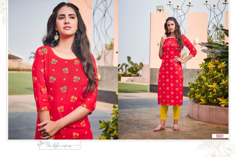 Baanvi Aisha Slub Rayon Designer Kurtis Collection