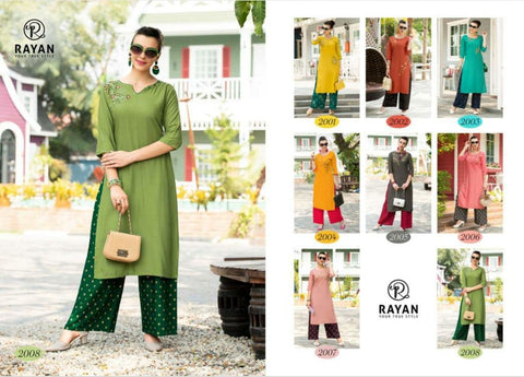 R Studio Rayan Presents Jhalak Rayon Embroidery Work Fancy Designer Kurtis And Plazzo